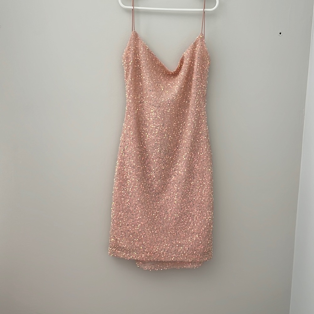 B Darlin pink sequence dress